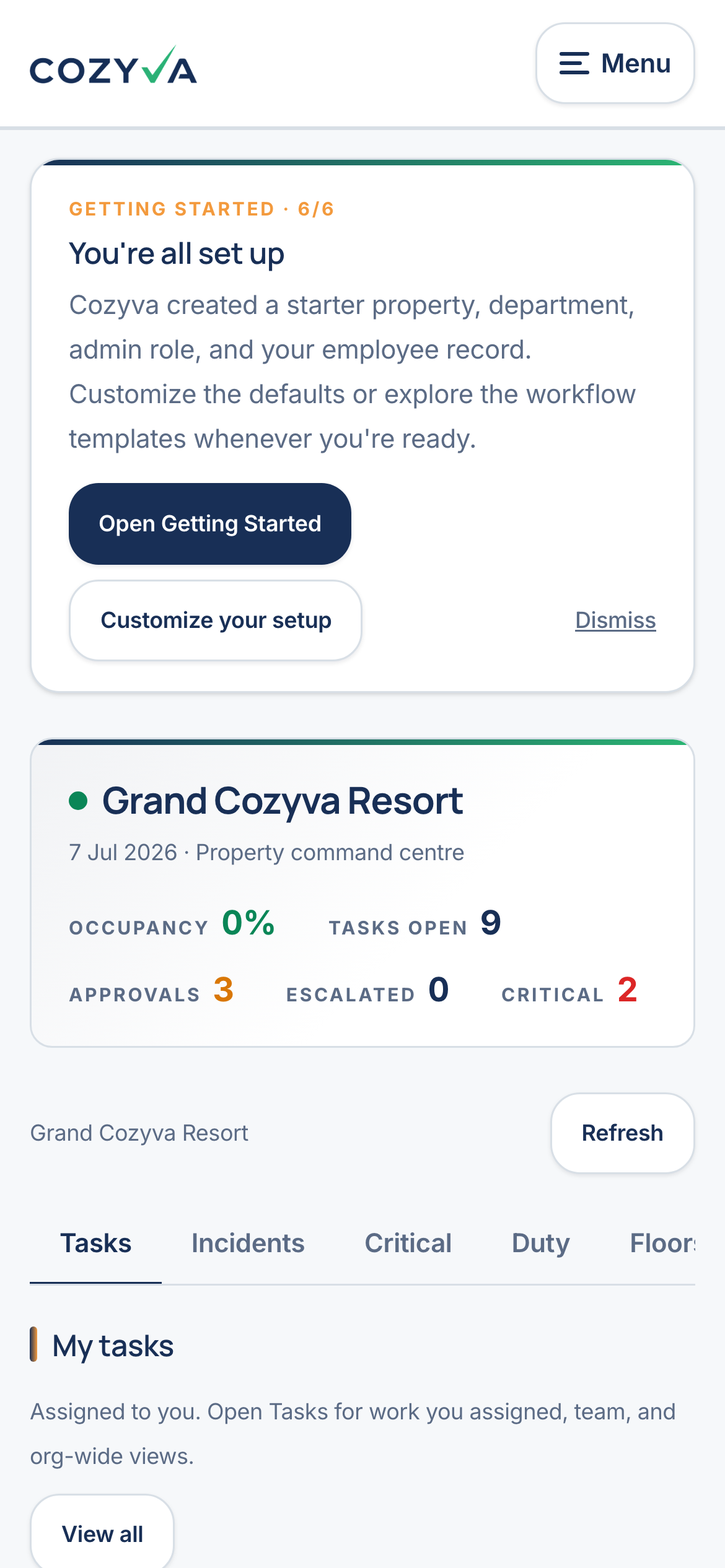 The real Cozyva dashboard on a phone